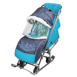 Санки-коляска Нашидетки, серый с бирюзовым НДТ4-1/3 - фото