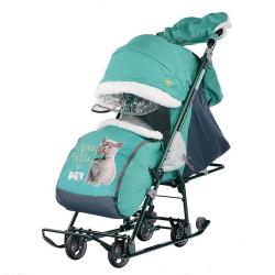 Санки-коляска Нашидетки, с котенком изумрудный НДТ4-1/8 - фото