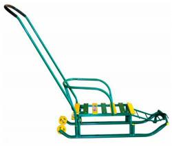 Санки детские "ТЯНИ-ТОЛКАЙ" №7+ с большим колесом (зеленый) - фото