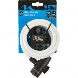 Замок M-Wave тросовый, 10х1800мм, ключ, с защитным колпачком, белый, 5-233862 - фото