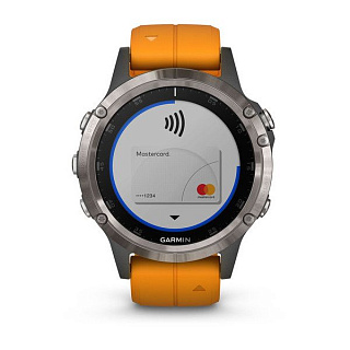 Часы GARMIN Fenix 5 Plus Sapphire (Titanium/Orange Band) - фото